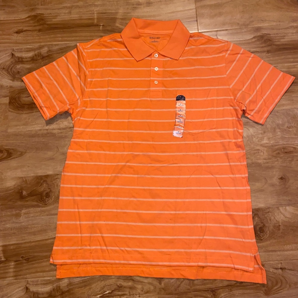 St John Bay Men's Orange Striped Polo Short Sleeve Collared Shirt 100% Cotton L